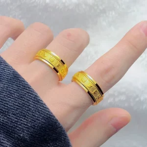 Gold Tone Rotating Mantra Ring for Couples, Fashion Jewelry