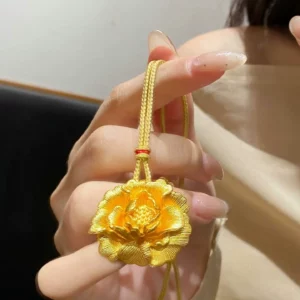 Gold-Tone Peony Pendant Necklace for Women, Fashion Layering Chain