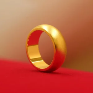 Fashion Gold-Tone Ring with Chinese Motif, Brushed Finish, Minimalist Design