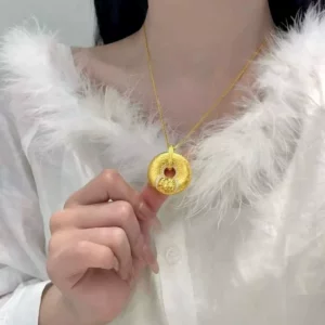 Gold Tone Rotating Luopan Compass Pendant Necklace for Women