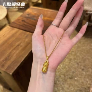 Gold Plated Pixiu Pendant Necklace for Women Layered Chain