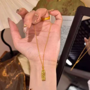 Fortune Gourd Ice Effect Pendant Necklace for Women, Gold Plated Alloy