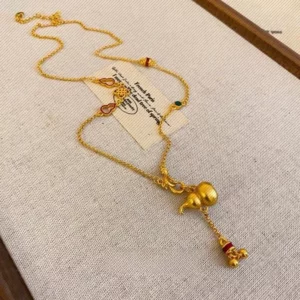 Gold-Toned Hulu Gourd Pendant Necklace for Women, Fashion Layering Gift
