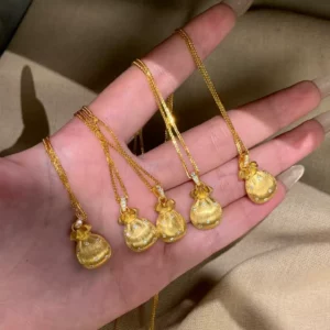 Brushed Gold-Tone Small Fortune Pouch Pendant Necklace