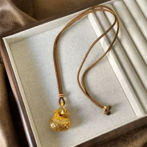 Gold Plated Hollow Blessing Pouch Pendant Necklace for Women