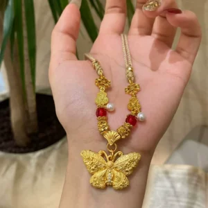 Gold Plated Butterfly Pendant Necklace for Women, Fashion Jewelry
