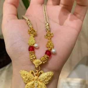Gold Plated Butterfly Necklace for Women Vintage Engraved Pendant