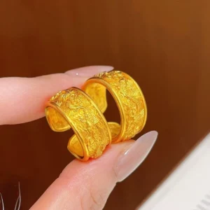 Gold-Tone Open Ring with Koi and Lotus Motif, Adjustable Women's Fashion Jewelry