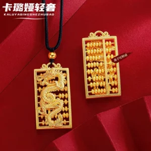 Rotating Dragon Abacus Pendant, Zodiac Charm for Ben Ming Nian, Gold Plated