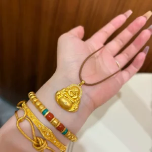 Gold-Tone Plated Laughing Buddha Pendant Necklace for Women