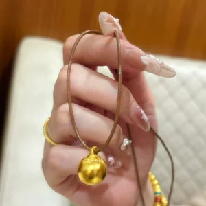 Gold Plated Alloy Apple Pendant Necklace Braided Rope Chain