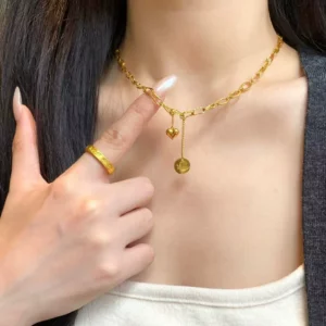 Gold Plated Heart Tassel Pendant Necklace for Women