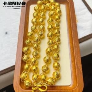 Men's Gold-Tone Openwork Peach Pit Pendant Necklace with Brushed Chunky Chain