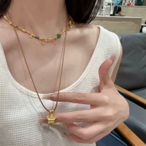 Gold Plated Star Pendant Necklace for Women, Fashion Jewelry
