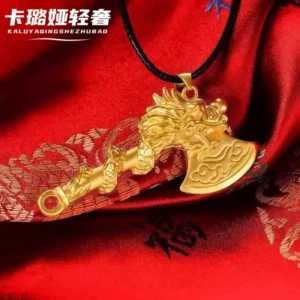 Black Cord Dragon Axe Pendant Necklace for Men