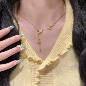 Gold-Tone Butterfly Tassel Necklace for Women, Fashion Jewelry