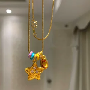 Gold Plated Star Pendant Necklace for Women, Fashion Jewelry