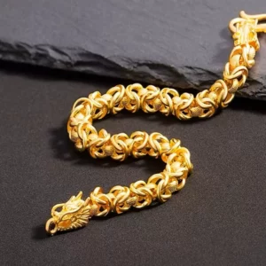 Men's Gold-Tone Braided Leather Chain Bracelet