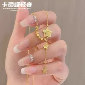Gold-Tone Star Open Adjustable Bracelet for Women