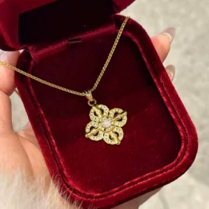 Gold Tone Copper Alloy Eight Treasures Luopan Pendant Necklace for Women