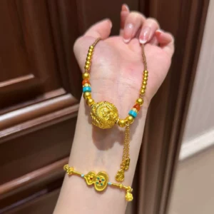 Rose Dragon Pearl Bead Necklace for Women, Gold Plated Fashion Jewelry