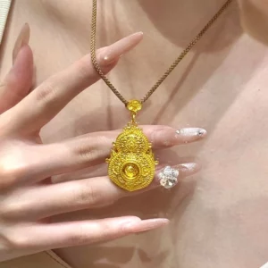 Gold Plated Hulu Gourd Pendant Necklace for Women