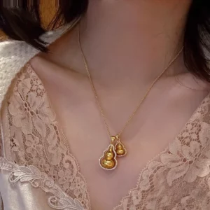 Gold Plated Double Gourd Pendant Necklace for Women
