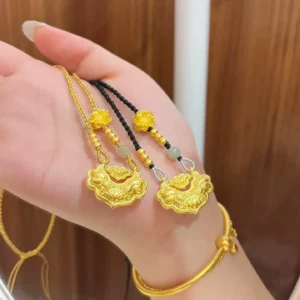 Gold Plated Koi Ruyi Lock Pendant Necklace for Women
