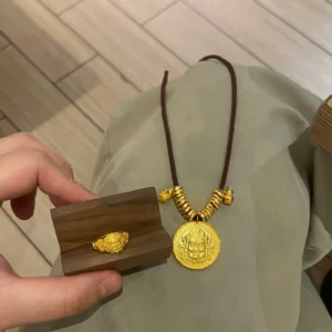 Gold-Tone Plated Wealth God Pendant Necklace for Men Women