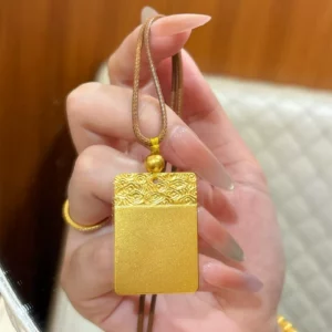 Gold Plated Alloy Plain Pendant Necklace, New Chinese Style Long Chain for Women