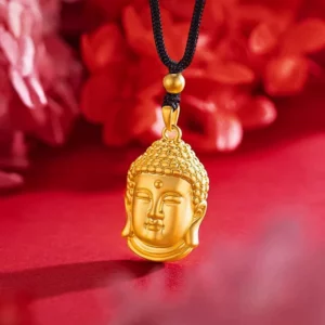 Gold Tone Buddha Head Pendant Necklace for Men and Women