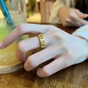 Gold Plated Open Ring with Mahjong Tile Design