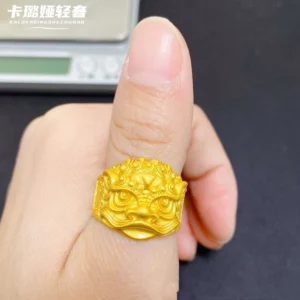 Gold-Tone Open Adjustable Lion Motif Ring for Men and Women