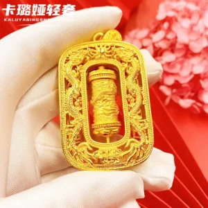 Men's Gold Plated Hollow Six Syllable Mantra Pendant Necklace