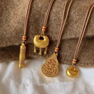 Gold Plated Fortune Charm Pendant Necklace for Women