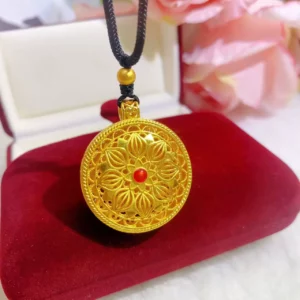 Women's Gold-Tone Rotating Luopan Compass Pendant Necklace, Adjustable Chain