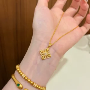 Gold Tone Cross Vajra Pendant Necklace for Women
