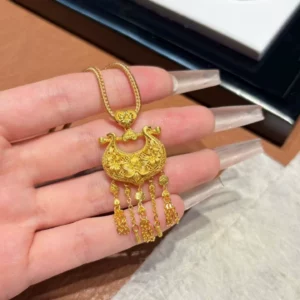 Gold-Tone Filigree Ruyi Lock Pendant Necklace for Women