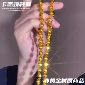 Gold Plated Hollow Bead Buddha Motif Necklace for Men