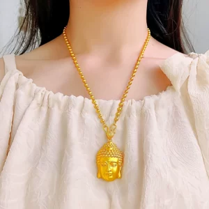 Vintage Gold-Tone Buddha Head Pendant Necklace for Women