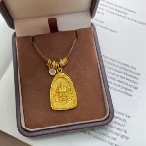 Gold-Tone Plated Copper Alloy Hanging Wealth Deity Pendant Necklace for Women