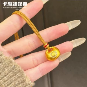 Gold-Tone Lucky Fu Pendant Necklace with Crystal Accents for Women