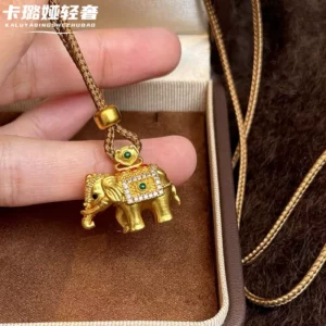 Gold Tone Elephant Pendant Necklace for Women, Chinese Style Layered Chain