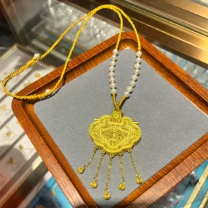 Gold Plated Lock Pendant Necklace for Women, Fashion Jewelry