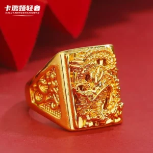 Men's Gold-Tone Dragon Motif Open Ring, Adjustable Fit