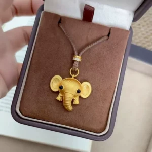 Gold Tone Brushed Elephant Pendant Necklace for Women, Fashion Layering Jewelry