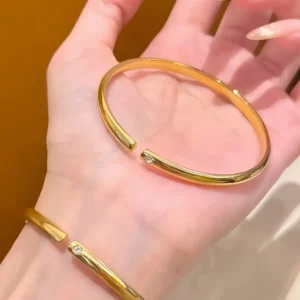 Gold Plated Open Cuff Bracelet with Sparkling Stones for Women