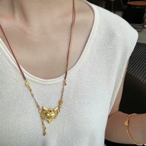 Vintage Style Gold Plated Fox Pendant Necklace for Women