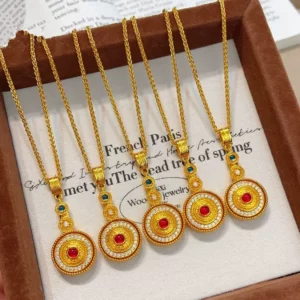 Gold Plated Alloy Pendant Necklace for Women, Elegant Chain