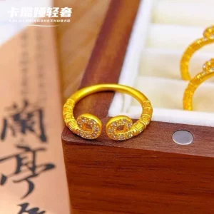 Gold Tone Open Adjustable Ring for Women, Plain Band Design